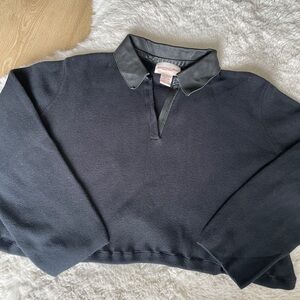 Vintage Monterey Bay Faux Leather Collar Black Cropped Sweater Size L
